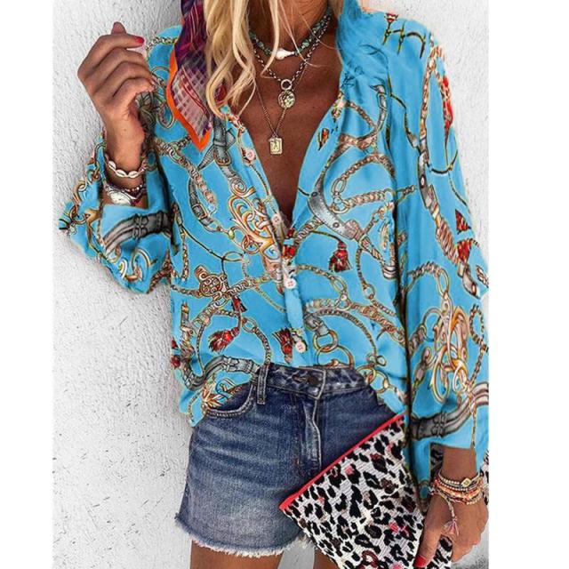Plus Size Women V-Neck Long Sleeve Blouse