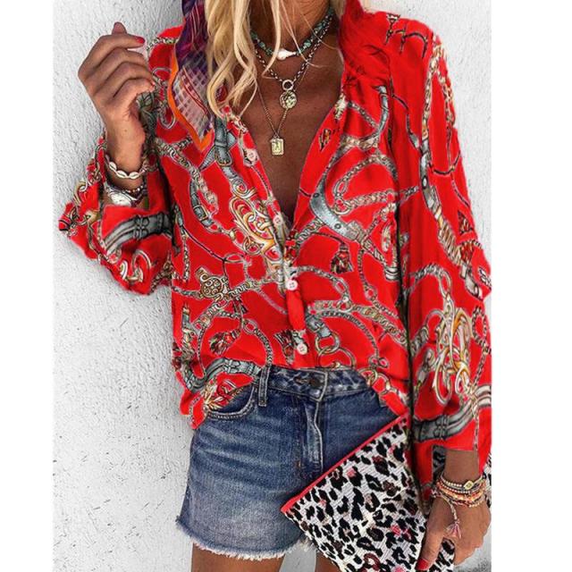 Plus Size Women V-Neck Long Sleeve Blouse