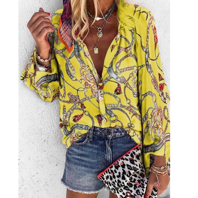 Plus Size Women V-Neck Long Sleeve Blouse