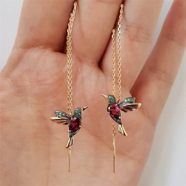 Hummingbird & Butterfly Drop Long Hanging Earrings