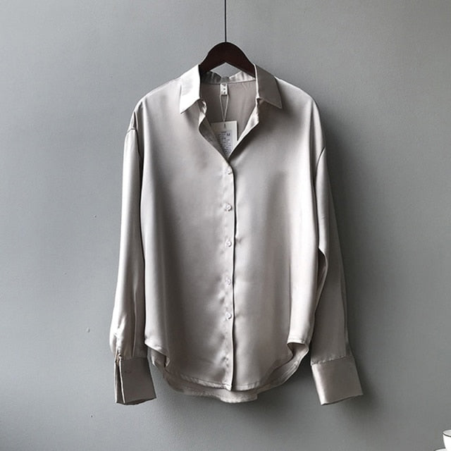 Button Up Silk Long Sleeve Blouse