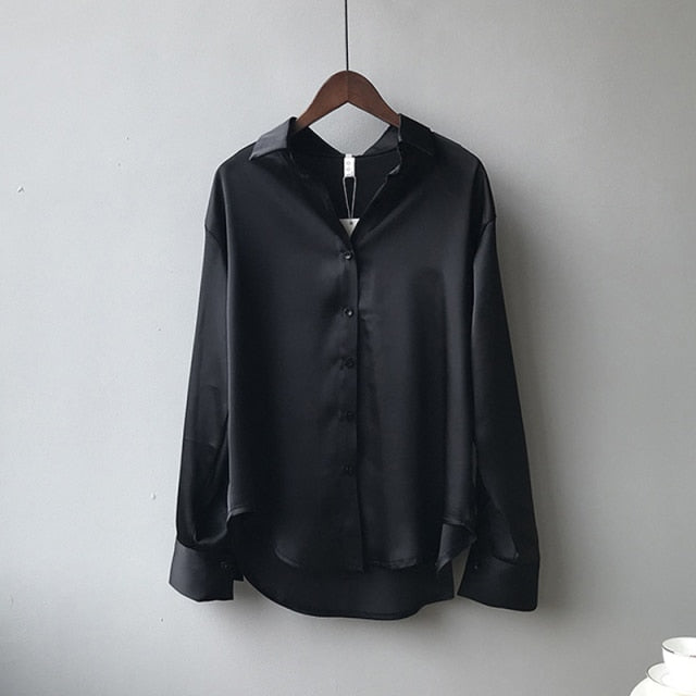 Button Up Silk Long Sleeve Blouse