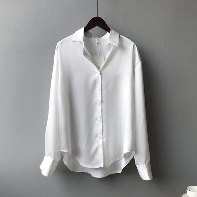 Button Up Silk Long Sleeve Blouse