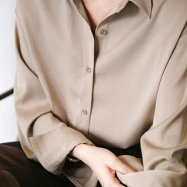 Button Up Silk Long Sleeve Blouse