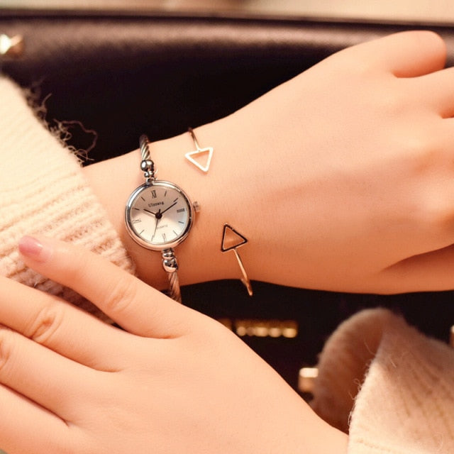 Stainless Steel Quartz Bangle Bracelet Watch
