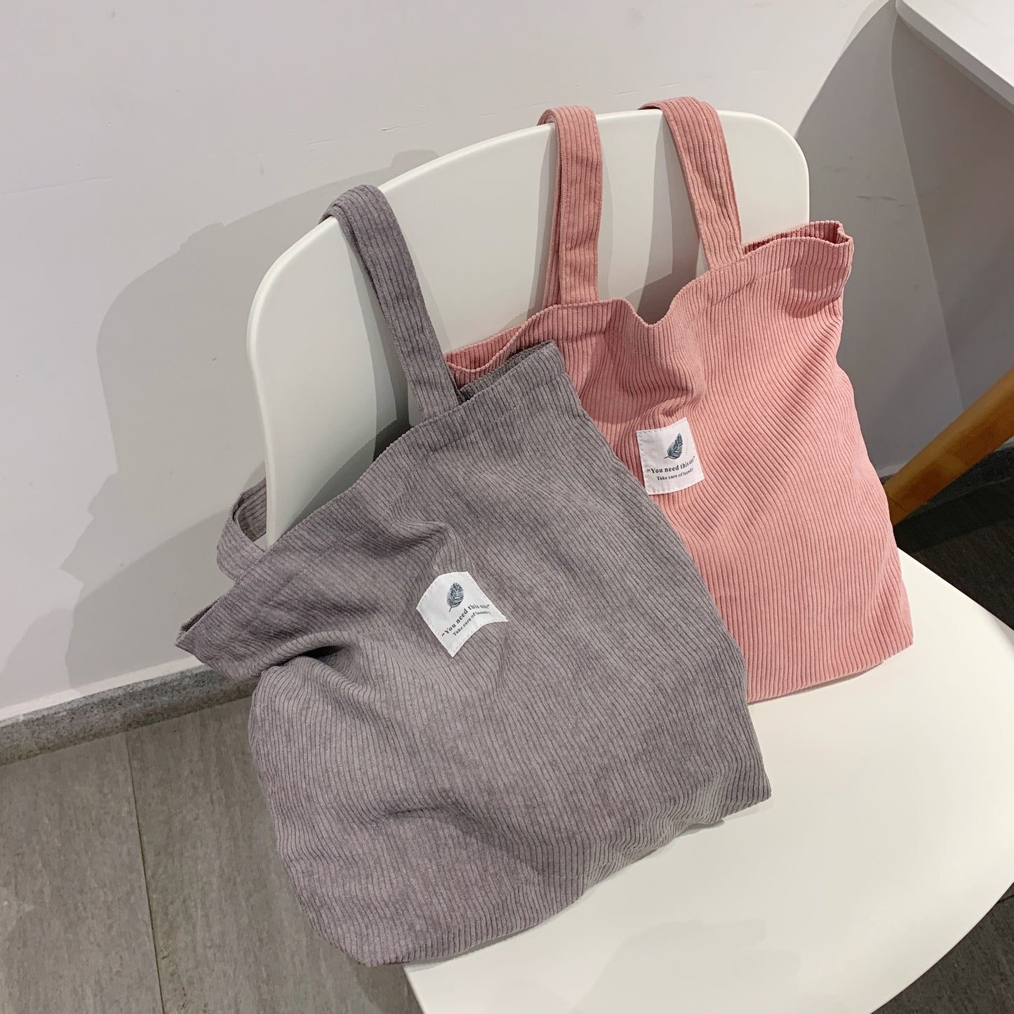 Shopping Canvas Corduroy Shoulder Bag - Environmentally Friendly Reusable Tote Bag