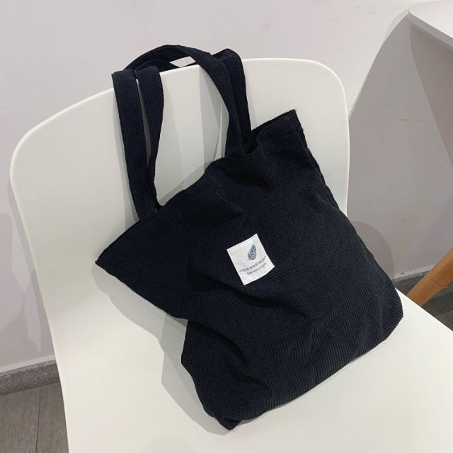 Shopping Canvas Corduroy Shoulder Bag - Environmentally Friendly Reusable Tote Bag