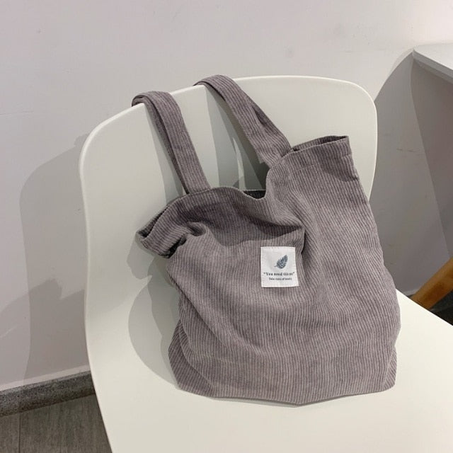 Shopping Canvas Corduroy Shoulder Bag - Environmentally Friendly Reusable Tote Bag