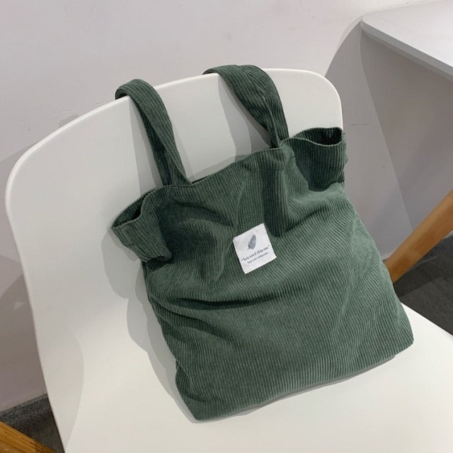 Shopping Canvas Corduroy Shoulder Bag - Environmentally Friendly Reusable Tote Bag