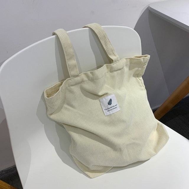 Shopping Canvas Corduroy Shoulder Bag - Environmentally Friendly Reusable Tote Bag