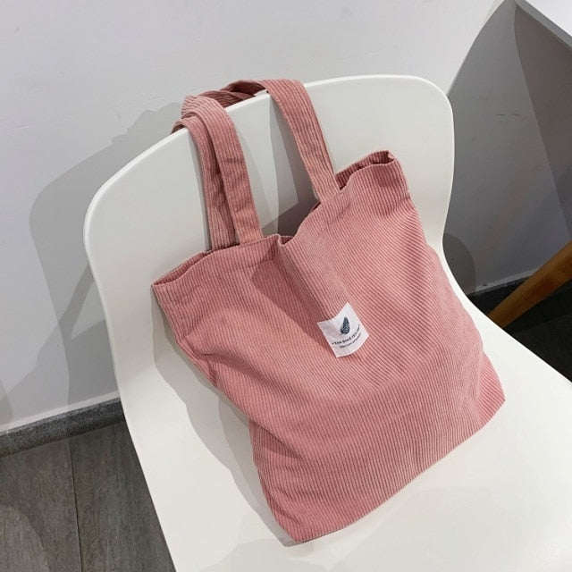 Shopping Canvas Corduroy Shoulder Bag - Environmentally Friendly Reusable Tote Bag