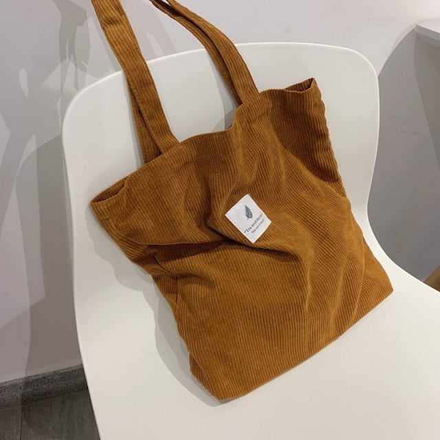 Shopping Canvas Corduroy Shoulder Bag - Environmentally Friendly Reusable Tote Bag