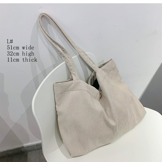 Shopping Canvas Corduroy Shoulder Bag - Environmentally Friendly Reusable Tote Bag