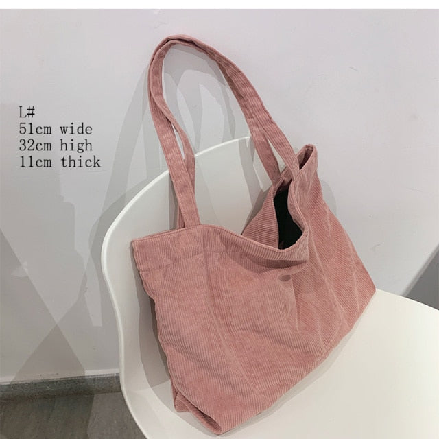 Shopping Canvas Corduroy Shoulder Bag - Environmentally Friendly Reusable Tote Bag