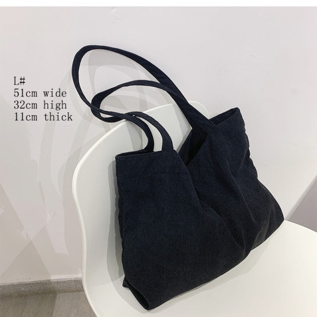 Shopping Canvas Corduroy Shoulder Bag - Environmentally Friendly Reusable Tote Bag