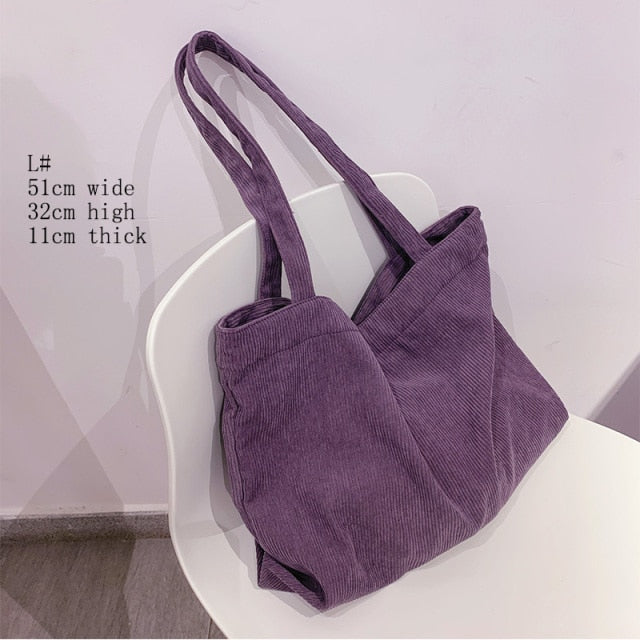 Shopping Canvas Corduroy Shoulder Bag - Environmentally Friendly Reusable Tote Bag