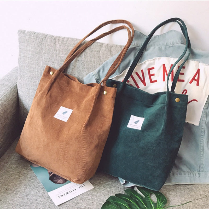Corduroy Shoulder Tote Bag