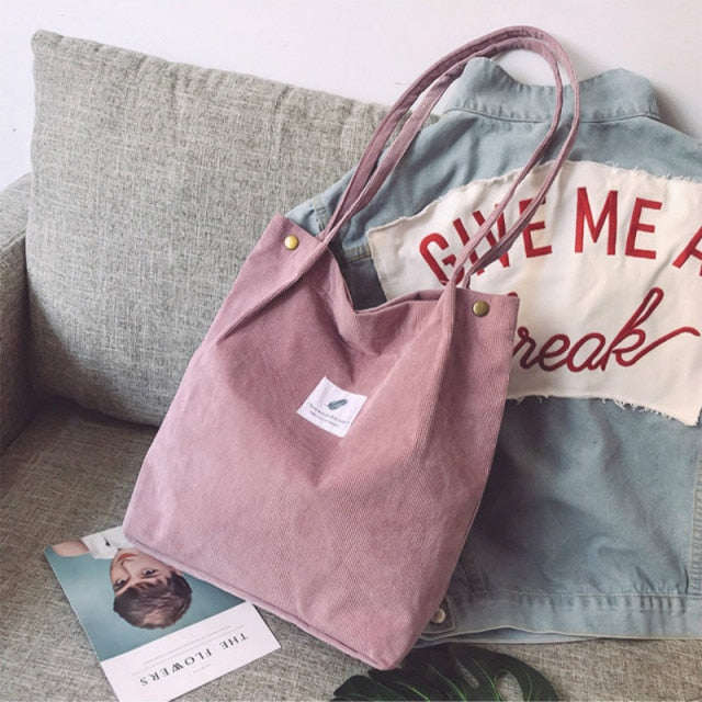 Corduroy Shoulder Tote Bag
