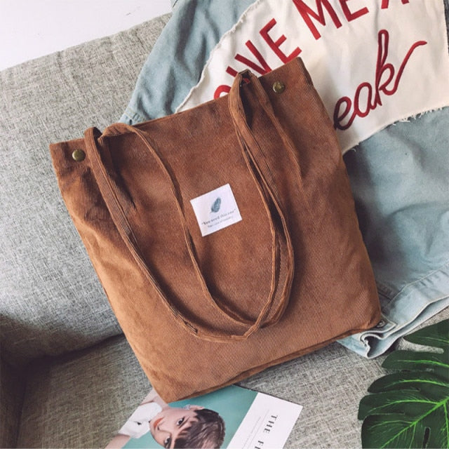 Corduroy Shoulder Tote Bag