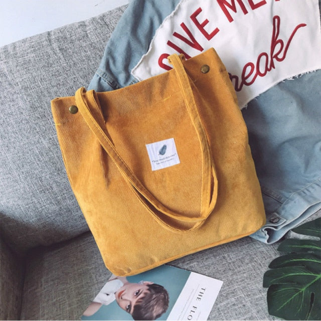 Corduroy Shoulder Tote Bag