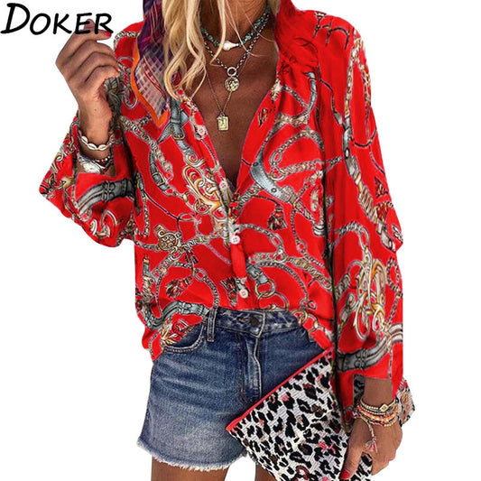 Plus Size Women V-Neck Long Sleeve Blouse