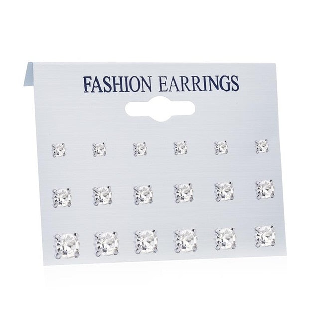 FNIO Pearl and Geometric Crystal Heart Stud Earrings