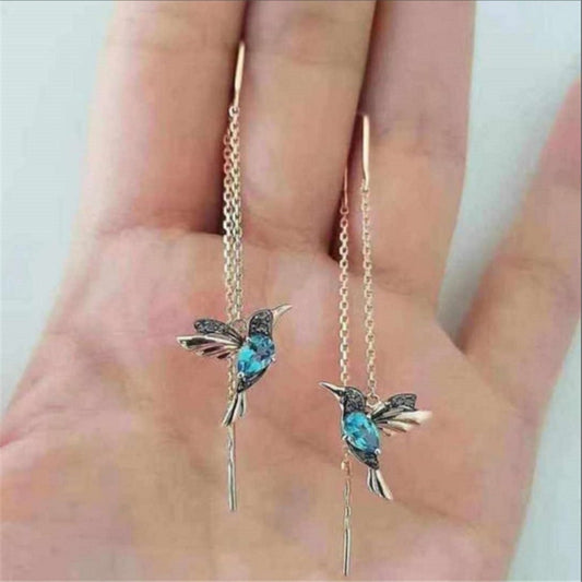 Hummingbird & Butterfly Drop Long Hanging Earrings