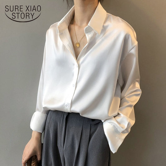 Button Up Silk Long Sleeve Blouse