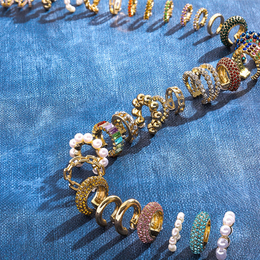 Pearl & Rhinestone Ear Cuff Bohemia Stackable C Shaped Earrings